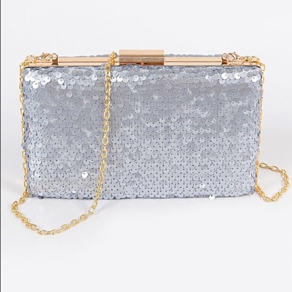 Silver Sequin Evening Clutch Handbag NWT - Picture 2 of 8